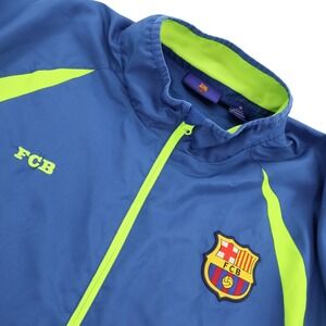 FC Barcelona Mens Full Zip Track Jacket‎ Blue Neon Green FCB Windbreaker XL